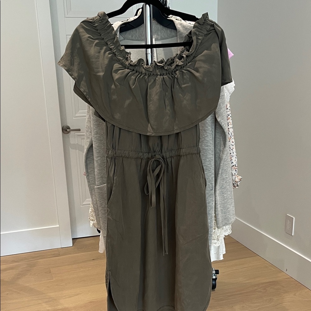 BCBGMaxAzria Ruffled Midi Dress in Olive
